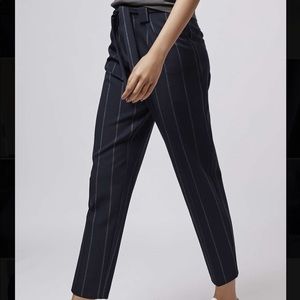TOPSHOP Navy Striped Toe Waist Pants